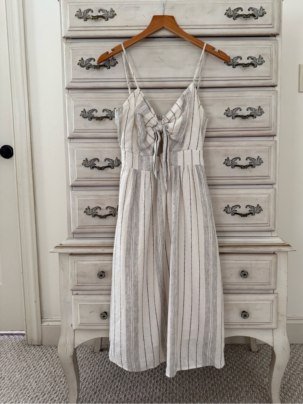 Vici Striped Linen Boho Midi Dress